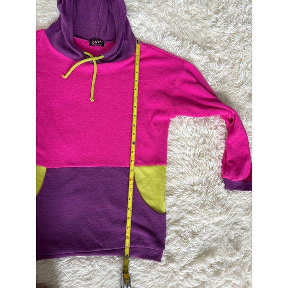 Zaza Color Block Hoodie Pullover Sweatshirt Pink Purple Green Casual - Picture 3 of 4